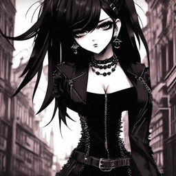 A digital art piece showcasing a goth girl in a stylish and provocative outfit