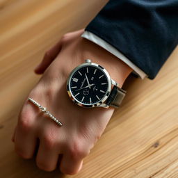 A fashionable wristwatch placed perfectly around a hand and wrist, showcasing its elegant design and intricate details