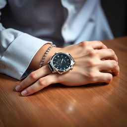 A fashionable wristwatch placed perfectly around a hand and wrist, showcasing its elegant design and intricate details
