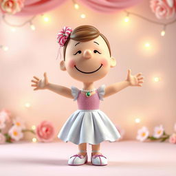 A delightful 3D illustration of a Peanuts character dressed in a Juliet costume