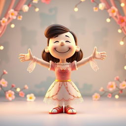 A delightful 3D illustration of a Peanuts character dressed in a Juliet costume
