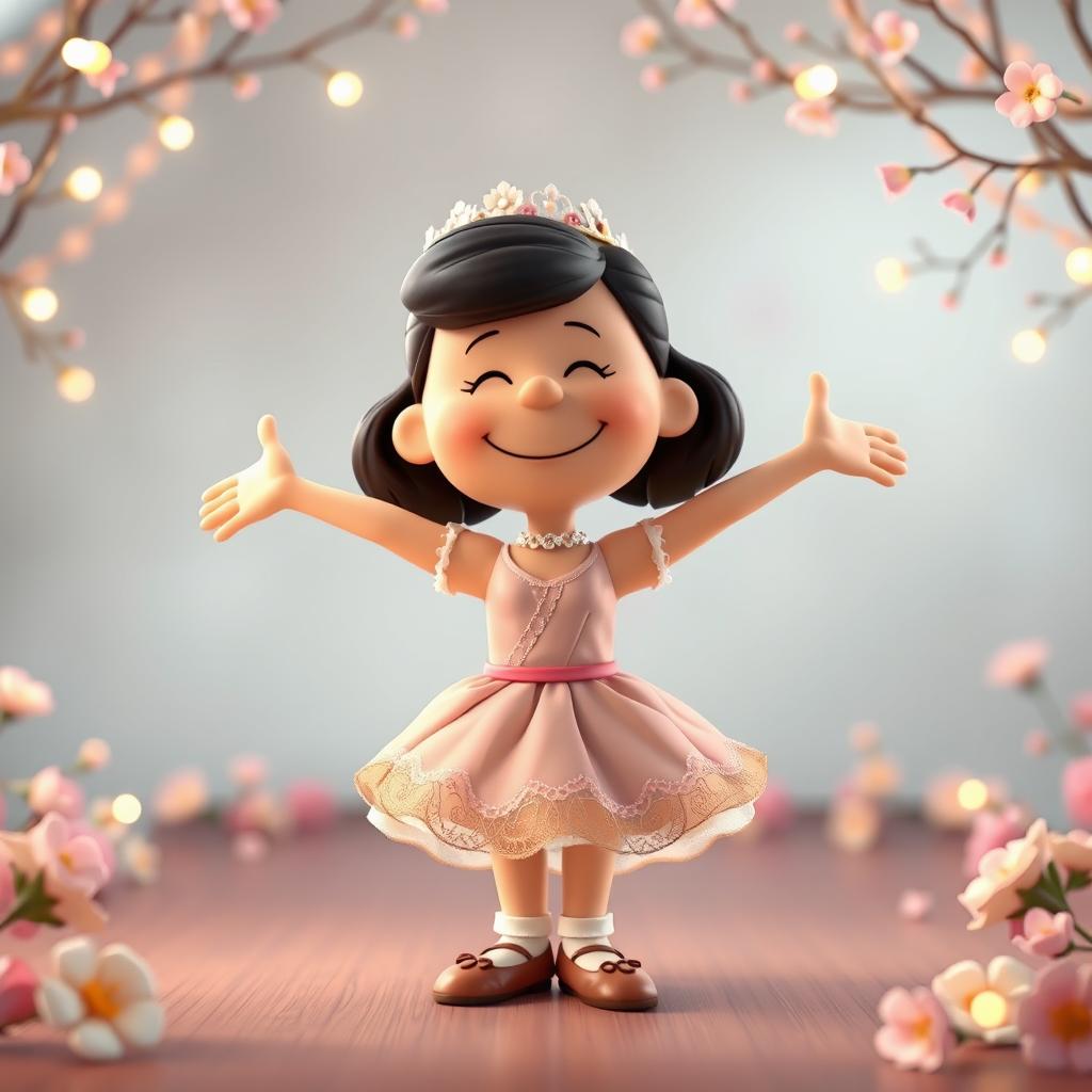 A delightful 3D illustration of a Peanuts character dressed in a Juliet costume