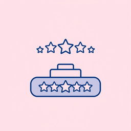 Dark blue line art icon illustrating a high-quality product receiving a 5-star rating, elegantly designed with sharp, clear lines