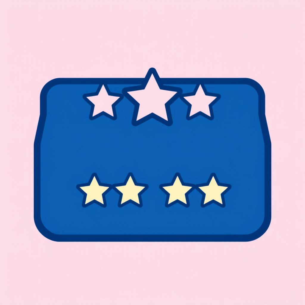 Dark blue line art icon illustrating a high-quality product receiving a 5-star rating, elegantly designed with sharp, clear lines