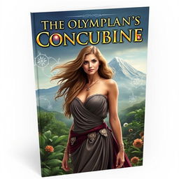 An intriguing book cover for 'The Olympian's Concubine', featuring an enchanting scene that blends ancient mythology with a modern twist