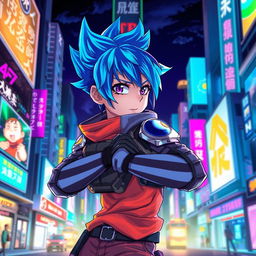 A stunning anime-style illustration of a dynamic character, featuring vibrant colors and expressive features