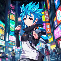 A stunning anime-style illustration of a dynamic character, featuring vibrant colors and expressive features
