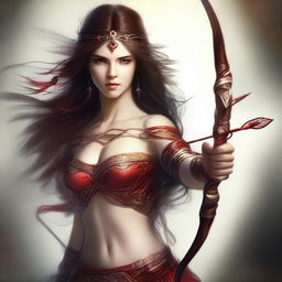 This image is a stunning piece of digital art portraying a breathtakingly beautiful goddess of archery