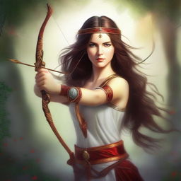 This digital art image is a stunning representation of a breathtakingly beautiful goddess of archery