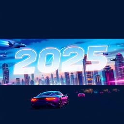 A vibrant and futuristic Facebook cover photo featuring the year 2025 prominently displayed in a stylish and modern font