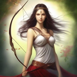 This digital art image is a stunning representation of a breathtakingly beautiful goddess of archery