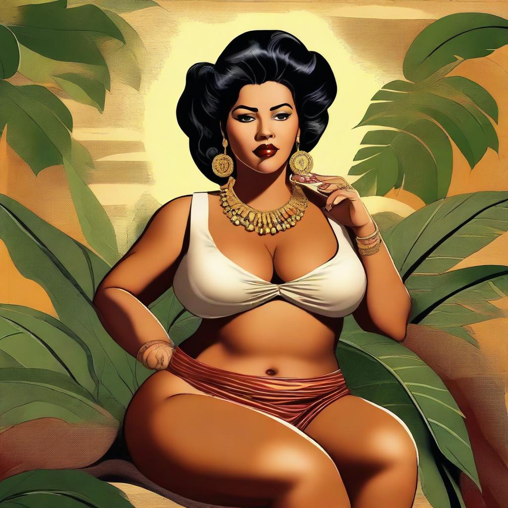 This is a high-quality digital illustration of a voluptuous, sexy Cuban woman