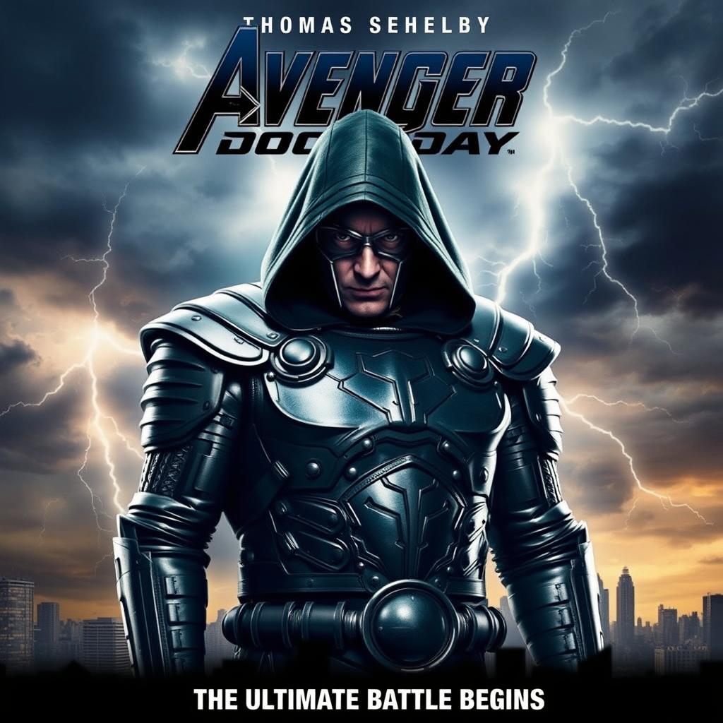 An action-packed movie poster for 'Avenger Doomsday' featuring Thomas Shelby as Doctor Doom