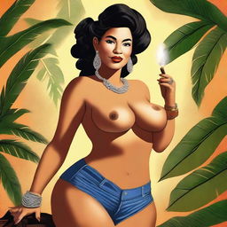 This is a high-quality digital illustration of a voluptuous, sexy Cuban woman