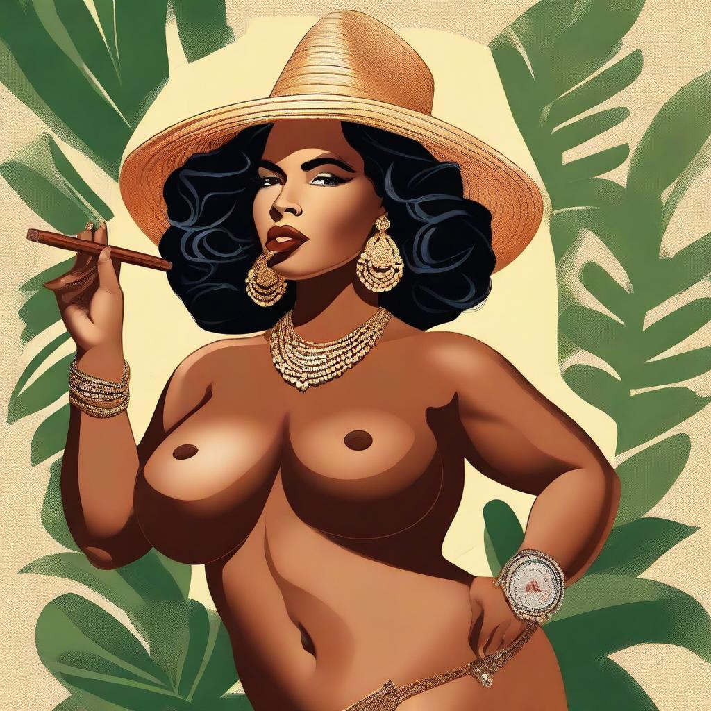 This is a high-quality digital illustration of a voluptuous, sexy Cuban woman