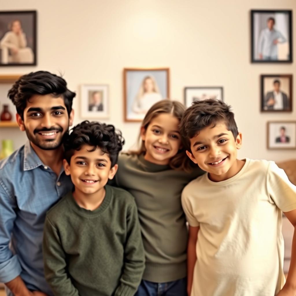 A heartwarming family portrait featuring three brothers and their sister