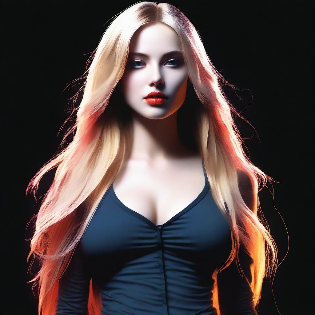 A high-quality digital art image showcasing a blonde woman with medium-sized lips and long, straight hair