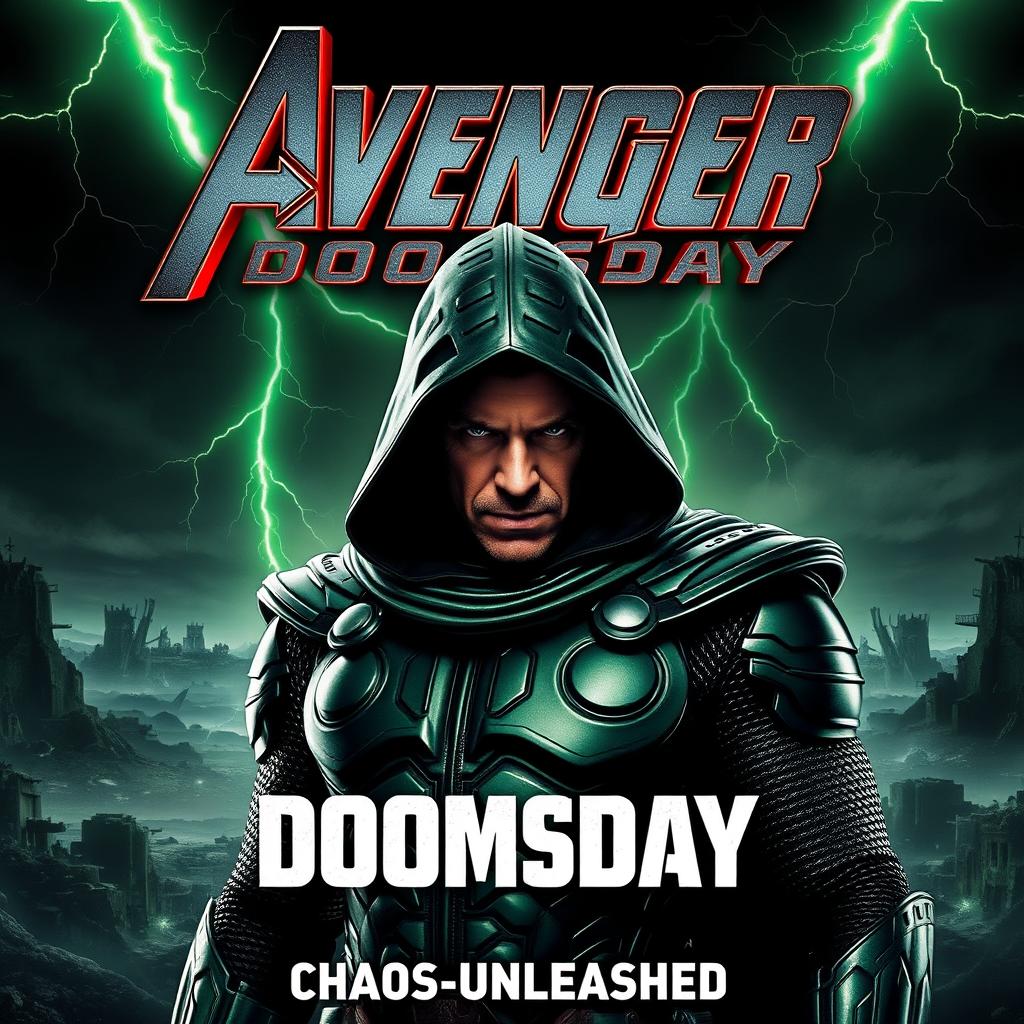 An intense movie poster for 'Avenger Doomsday' featuring Thomas Shelby as Doctor Doom