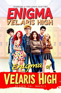 A vibrant book cover for a novel titled "Enigma Of Velaris High"
