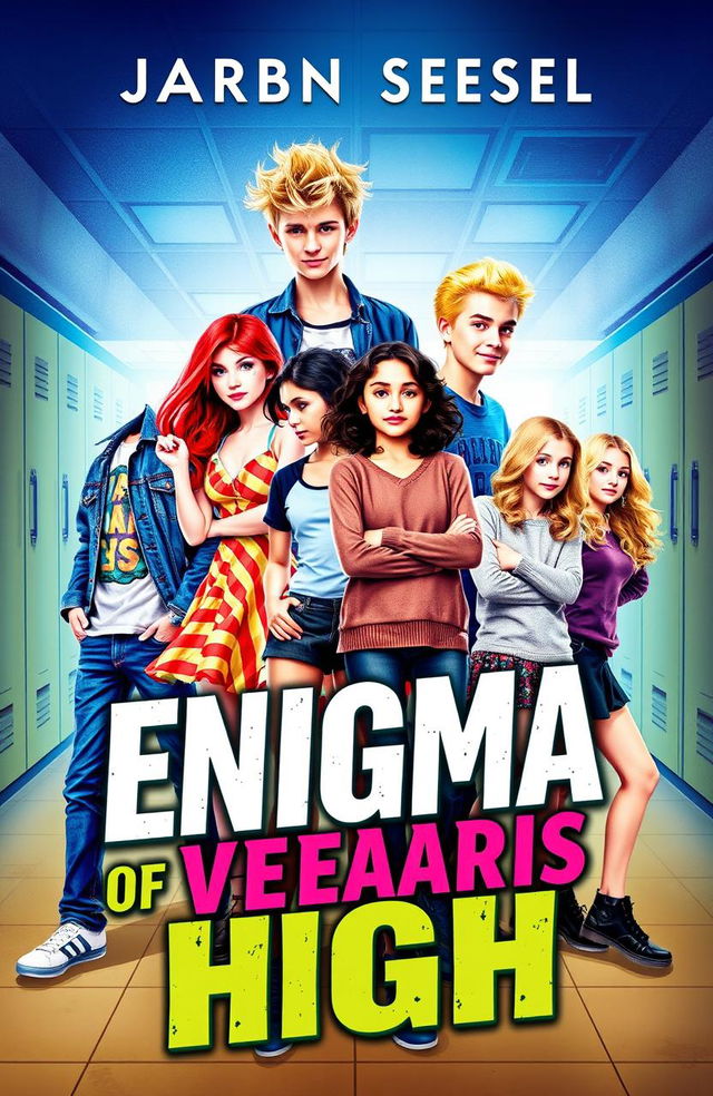 A vibrant book cover for a novel titled "Enigma Of Velaris High"