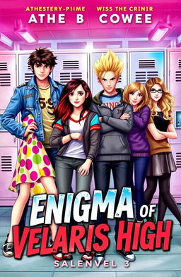 A vibrant book cover for a novel titled "Enigma Of Velaris High"
