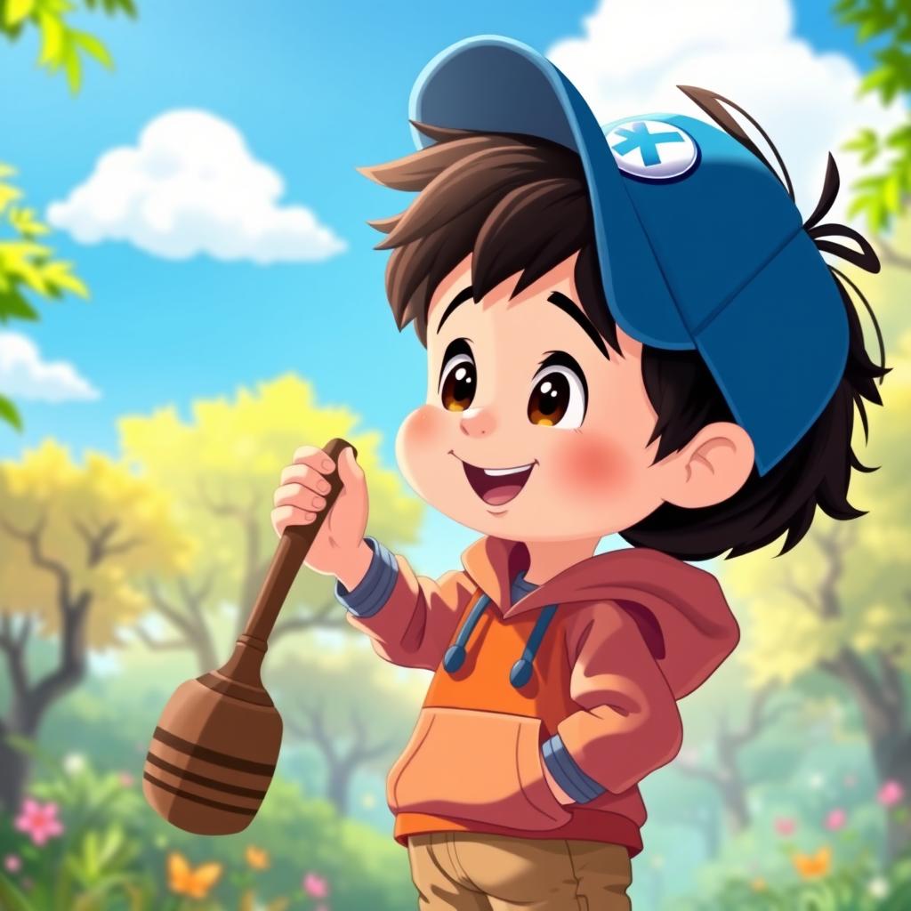 A whimsical and vibrant scene featuring a young boy, inspired by a classic cartoon style