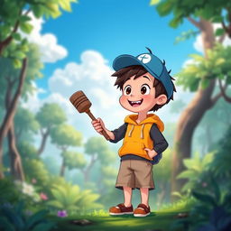A whimsical and vibrant scene featuring a young boy, inspired by a classic cartoon style