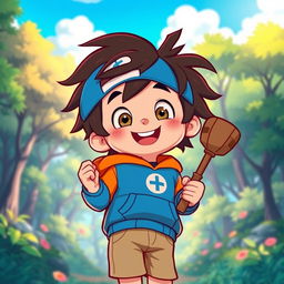 A whimsical and vibrant scene featuring a young boy, inspired by a classic cartoon style