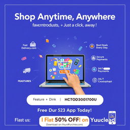 A vibrant and modern poster for an online shopping store