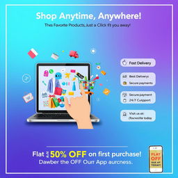 A vibrant and modern poster for an online shopping store