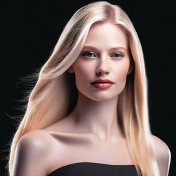 This is a high-quality, digitally rendered image of a full-bodied blonde woman with medium lips and long, straight hair