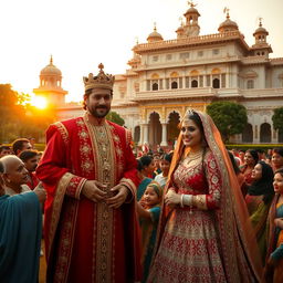 A royal scene in the grand Singarh palace, where the king and queen are meeting their people