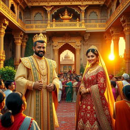 A royal scene in the grand Singarh palace, where the king and queen are meeting their people