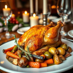 A beautifully plated main course dinner featuring a warm, inviting atmosphere