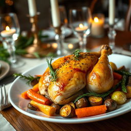 A beautifully plated main course dinner featuring a warm, inviting atmosphere