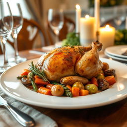A beautifully plated main course dinner featuring a warm, inviting atmosphere