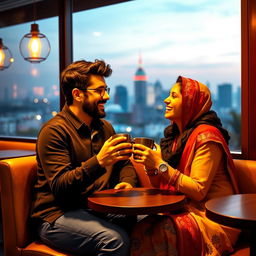 A charming and romantic scene depicting an Indian girl and her white husband sharing a loving moment
