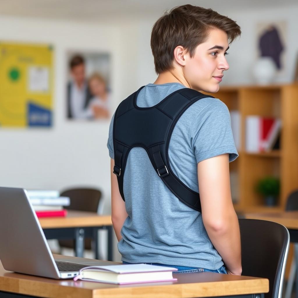 A trendy and ergonomic posture corrector designed for young individuals, featuring a modern and visually appealing design