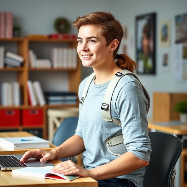 A trendy and ergonomic posture corrector designed for young individuals, featuring a modern and visually appealing design