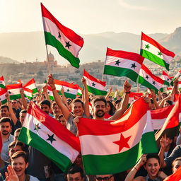 A vibrant and inspiring wallpaper depicting the spirit of the Syrian revolution