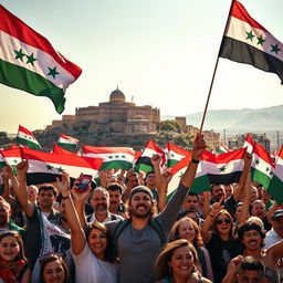 A vibrant and inspiring wallpaper depicting the spirit of the Syrian revolution