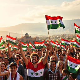 A vibrant and inspiring wallpaper depicting the spirit of the Syrian revolution