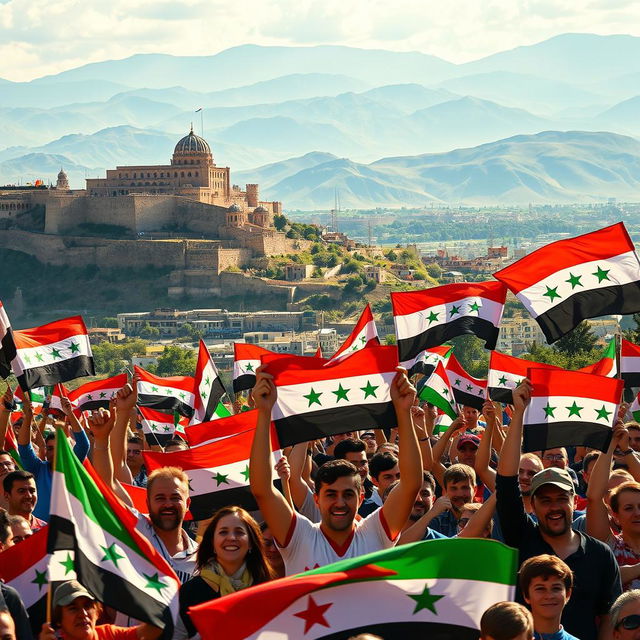 A vibrant and inspiring wallpaper depicting the spirit of the Syrian revolution