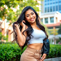 A gorgeous 26-year-old Filipina university student with prominent curves, exuding a relaxed and flirtatious vibe