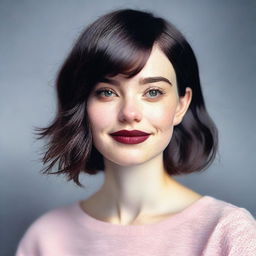 A high-quality portrait of a millennial pale-skinned girl with short dark hair, capturing a modern and youthful vibe.