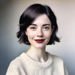 A high-quality portrait of a millennial pale-skinned girl with short dark hair, capturing a modern and youthful vibe.