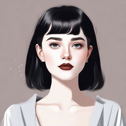 A high-quality, digital art portrait of a millennial, pale-skinned girl with short, dark hair