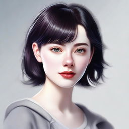 A high quality digital art image showcasing a millennial pale-skinned girl with short, dark hair