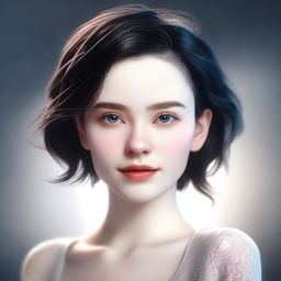 A high quality digital art image showcasing a millennial pale-skinned girl with short, dark hair