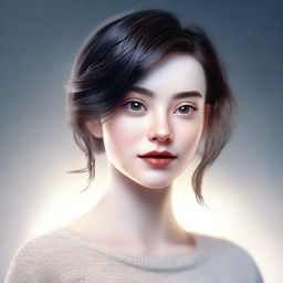 A high quality digital art image showcasing a millennial pale-skinned girl with short, dark hair